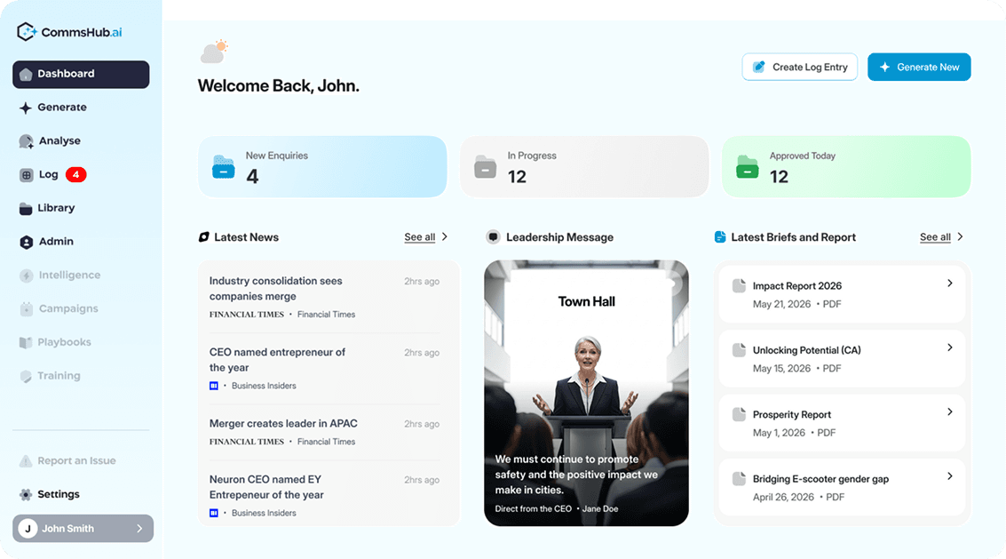 CommsHub dashboard